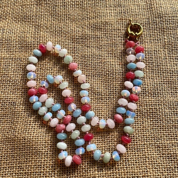 Stone morganite Rainbow with opal stone knotted necklace 24” amazing 2025 - Picture 4 of 9